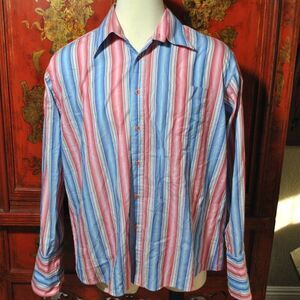 Vintage Bardelli Red Blue Stripped French Cuffed Shirt - 2XL